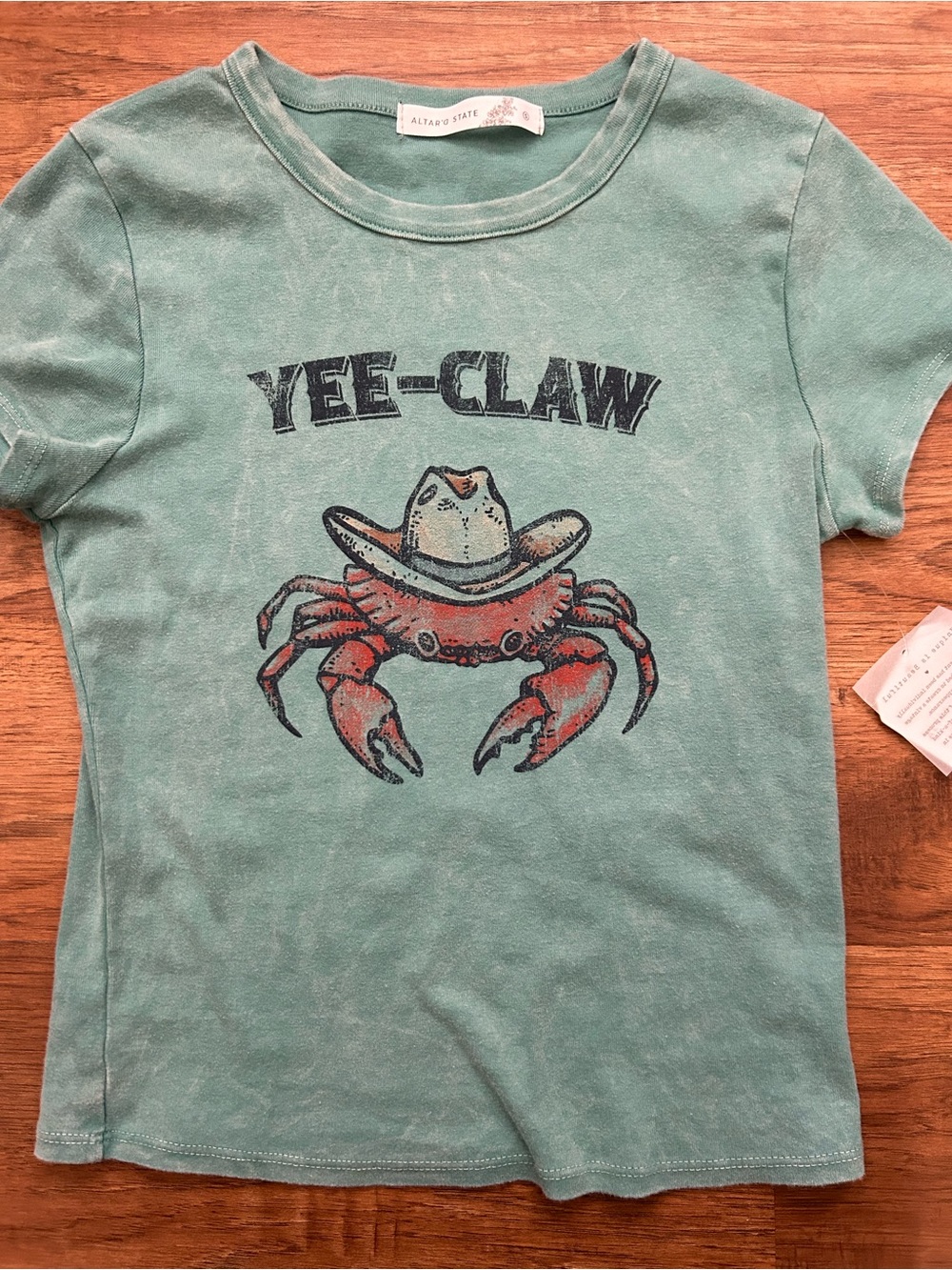 Altar'd State Green Tee with Red Crab Graphic